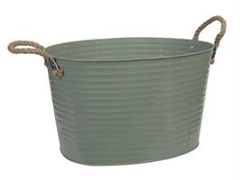 Plåtskål oval grön handtag 24x35 cm