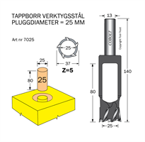 Tappborr D=25 TL=140 S=13