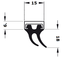 Lukeprofil 15x20 mm sort EPDM - 2500 mm