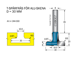 T-Spårfräs D1=30 D2=10.5 R=3 L=20 S=8