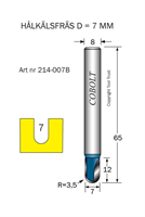 Hålkälsfräs R=3.5 D=7 L=12 TL=65 S=8