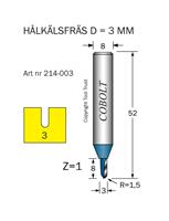 Hålkälsfräs R=1.6 D=3.2 L=8 TL=52 Z=1 S=8