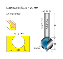 Kornischfräs R=10 D=20 L=20 S=8