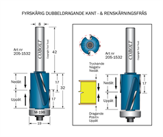 Kantfräs dubbeldragande D=19 L=32 TL=74 S=8