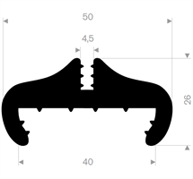 Klemprofil 4,5+40 mm sort EPDM - 25 meter