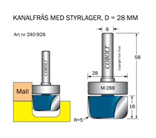 Kanalfräs m lager R=5 D=28 L=16 S=8