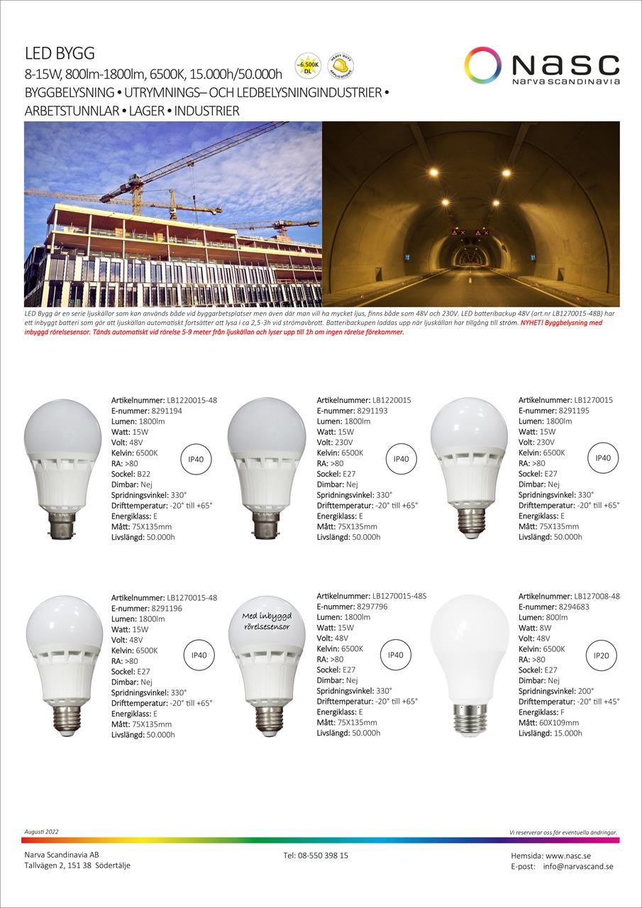 LED Byggbelysning 48Volt 230Volt 