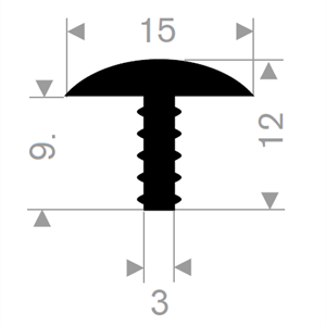 T-profil 15x12 mm sort EPDM - Løpemeter