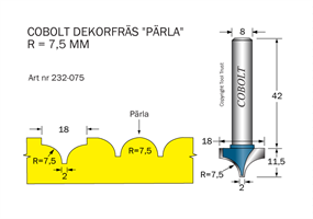 Dekorfräs Pärla D=18 R=7.5 S=8