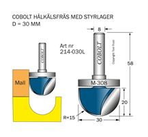 Mallfräs hålkäl R=15 D=30 L=20 TL=58 S=8