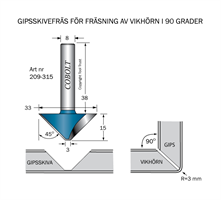 Gipsskivefräs 45° L=15 D=33 S=8