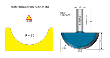 Hålkälsfräs R=35 D=69.3 L=30 TL=71 S=12