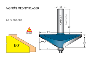 Fasfräs 60° L=18 D=72 S=12