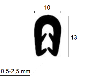 Kantprofil 10x13 mm sort (0,5-2,5 mm) - Løpemeter