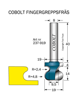 Fingergreppsfräs D=19 R=4.8 R=2.4 S=8