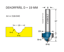 Dekorfräs D=19 R1=4 R2=6 L=12 S=8