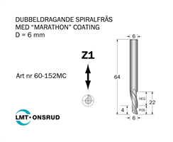 Spiralfräs D=6 L=22 TL=64 S=6