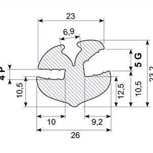 Klemprofil 5+4 sort EPDM - 50 meter