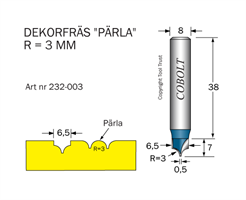 Dekorfräs Pärla R=3 D=6.5 S=8