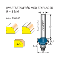 Kvartsstavfräs R=3 D=19 L=9.5 S=8