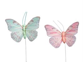 Fjäril rosa/turkosgrön 8,5cm 12/fp