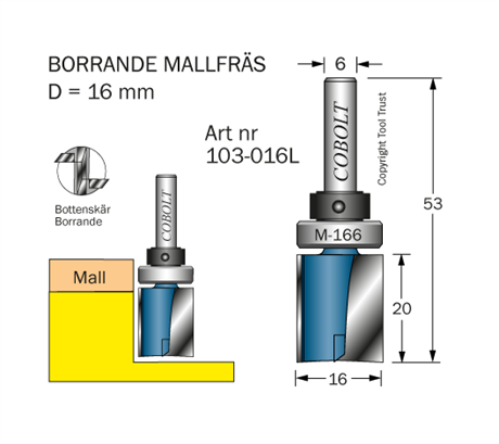 Borrande mallfräs D=16 S=6