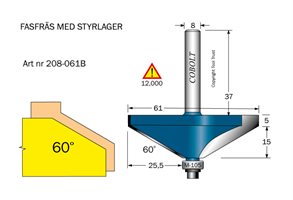 Fasfräs 60° L=15 D=61 S=8