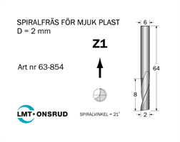 Spiralfräs D=2 L=8 TL=64 S=6
