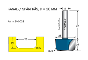 Kanalfräs R=5 D=28 L=16 TL=58 S=8