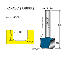 Kanalfräs R=4.5 D=22 L=16 TL=58 S=8