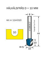 Hålkälsfräs R=5 D=10 L=10 TL=44 S=6