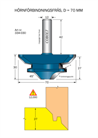 Hörnförbindningsfräs 45° L=30 D=70 S=12