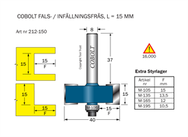 Falsfräs L=15 F=15 D=40 S=8 SL=37