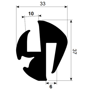 Klemprofil 10+6 EPDM Sort Veritas - Løpemeter