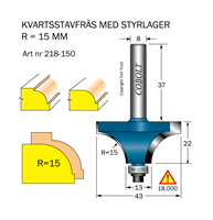 Kvartsstavfräs R=15 D=43 L=22 S=8