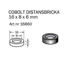 Distansring 16 x 8 x 6 mm