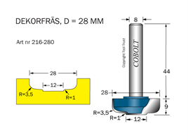 Dekorfräs D1=28 D2=12 R1=3.5 R2=1