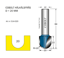 Hålkälsfräs R=10 D=20 L=22 TL=64 S=12