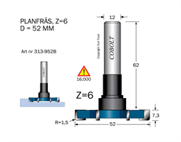 Planfräs Z=6 D=52 R=1.5