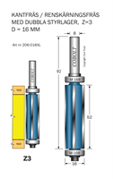 Kantfräs m dubbla styrlager Z=3