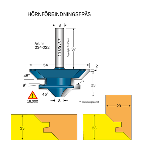 Hörnförbindningsfräs 45° D=54 S=8