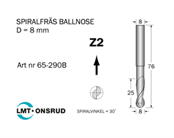 Spiralfräs Ballnose D=8 L=25 TL=76 S=8