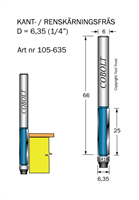 Kantfräs D=6.35 L=25 TL=66 S=6