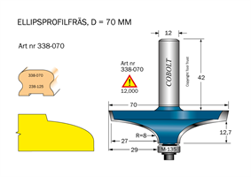 Ellipsprofilfräs R=8 D=70 L=18