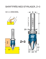 Skriftfräs 30° Z=3 m styrlager M-168