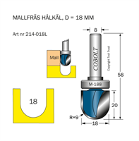 Mallfräs hålkäl R=9 D=18 L=20 TL=58 S=8