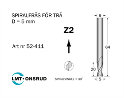 Spiralfräs D=5 L=20 TL=64 S=6