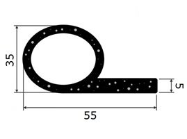 P-profil 55x35 mm sort EPDM svamp - Løpemeter