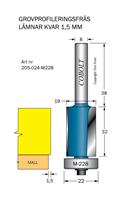 Kantfräs D=19, övermått 1.5 mm