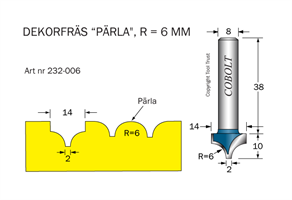 Dekorfräs Pärla R=6 D=14 S=8